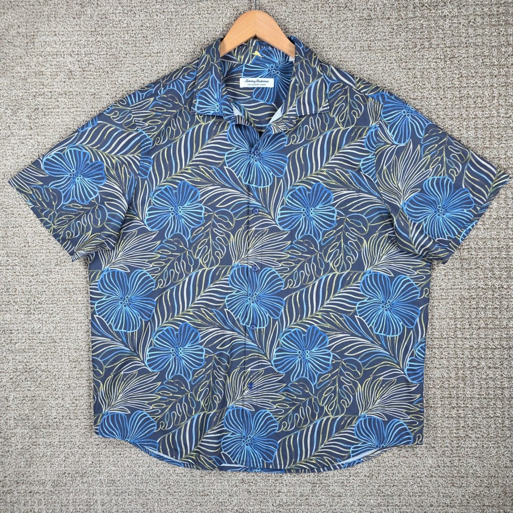 Tommy Bahama The Bahama Coast Mens XL Tall Blue Floral Short Sleeve Button Shirt